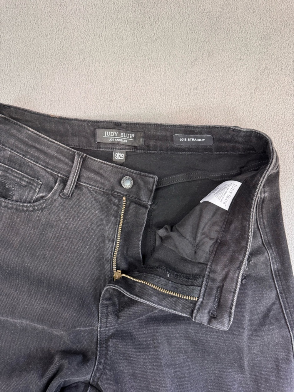 Judy Blue Charcoal Black Denim Distressed 90’s Straight Jeans, size 29 - Picture 10 of 16